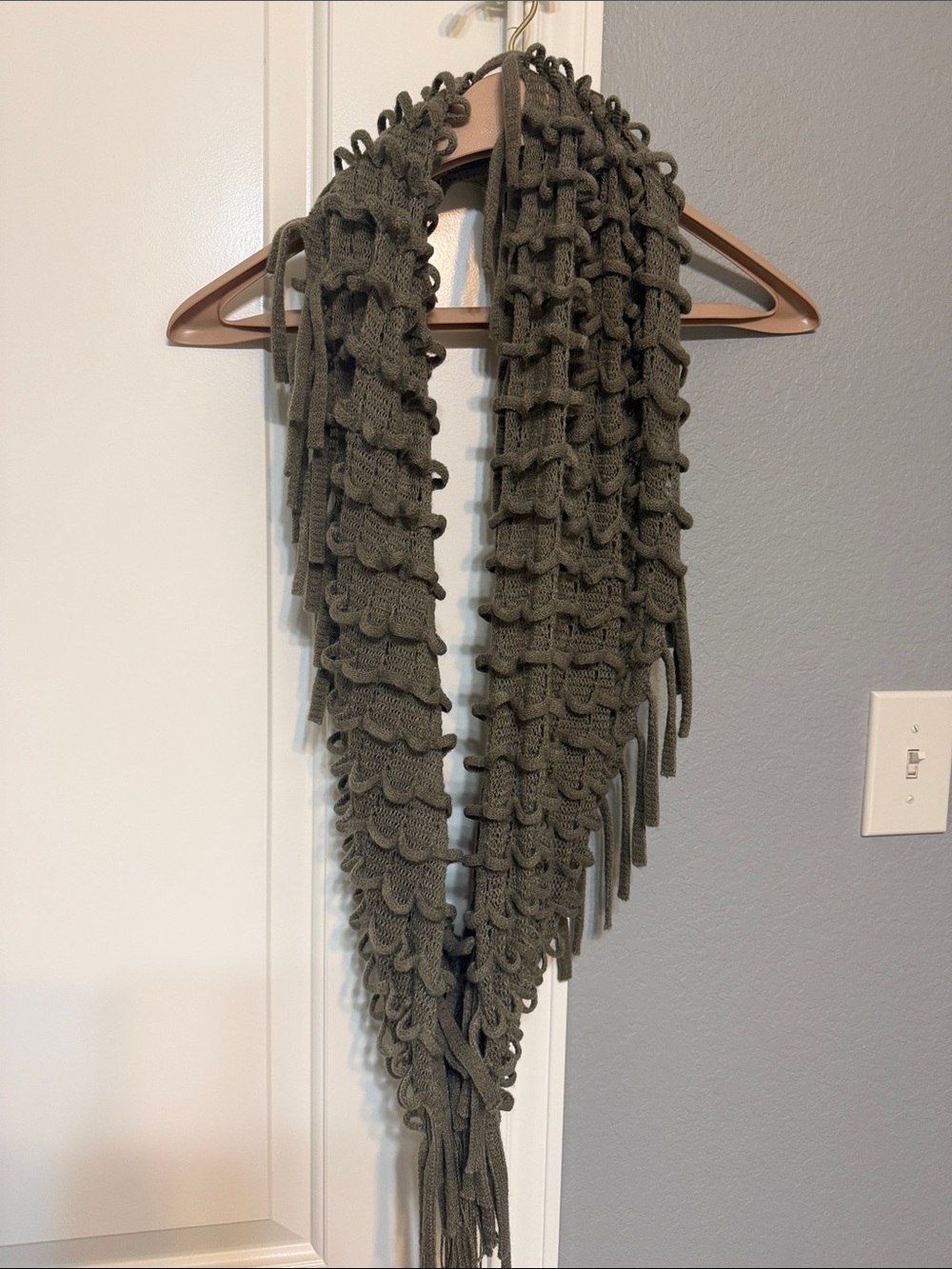 Olive Green /taupe Knit Ruffled Scarf - Brand Unspecified